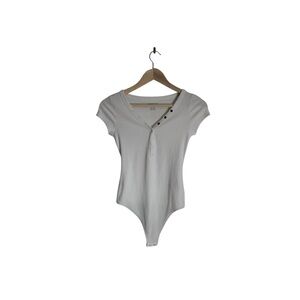 American Eagle Women's Ribbed Bodysuit T-Shirt White Casual Top Size Small NWOT